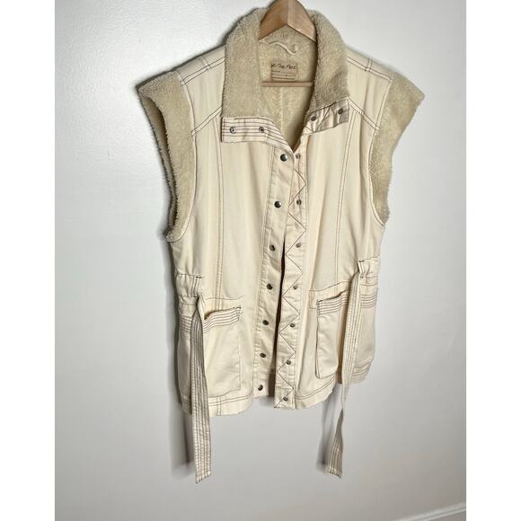 Free People We The Free Etta Sherpa Vest Womens Large Cream Belted Oversized - Picture 3 of 15